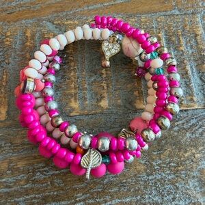 Handmade Pink and White Beaded Bracelet